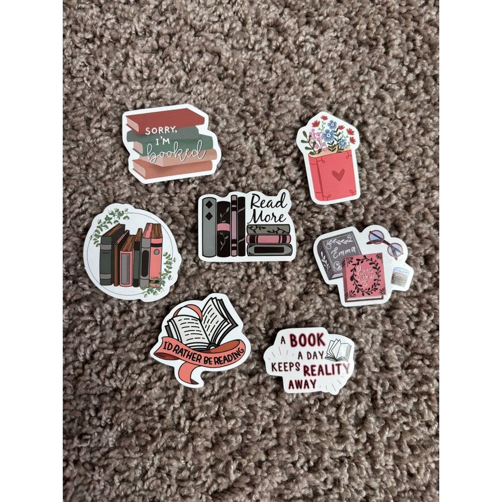 Lot of 7 bookish stickers pack fantasy‎ readers book club floral